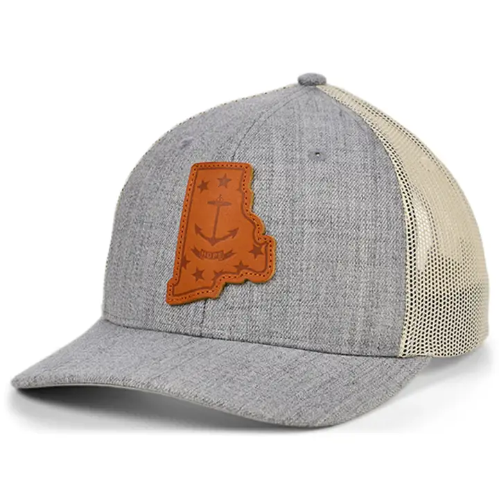 RHODE ISLAND Casquette Trucker incurvée en cuir Heather avec drapeau de l'État