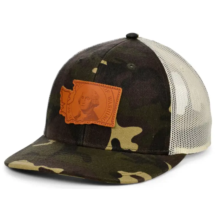 WASHINGTON Woodland Cuir État Remplir Courbe Casquette Trucker Drapeau W