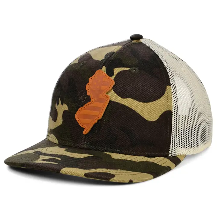 NEW JERSEY Woodland Leather USA Patch Trucker Flag WOODLAND/