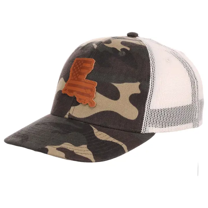 LOUISIANA Woodland Leather USA Patch Trucker Flag BOIS/I