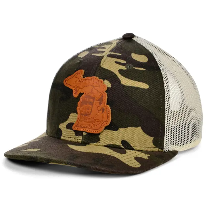 MICHIGAN Cuir Boisé État Remplir Courbé Casquette de Routier Drapeau BOI