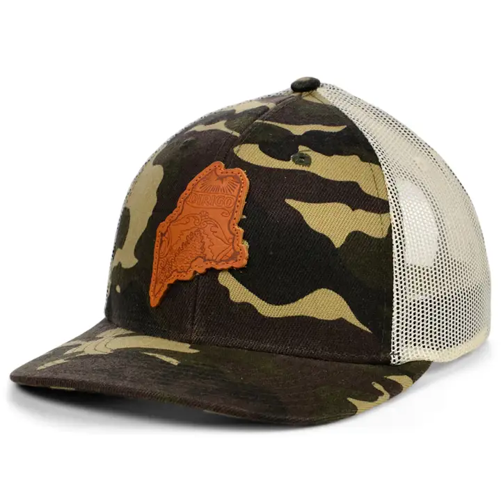 MAINE Woodland Leather État Rempli Courbé Casquette Trucker Drapeau WOODLA