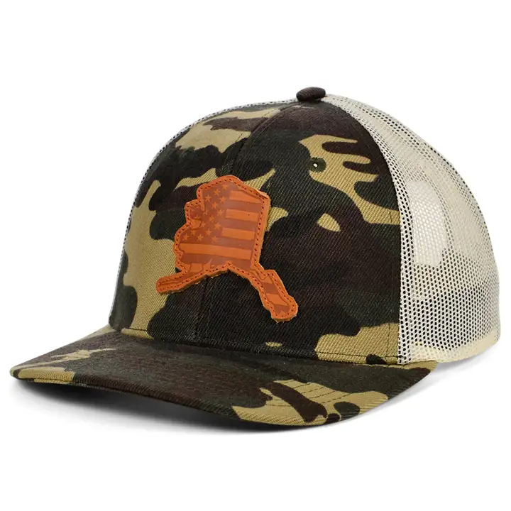 ALASKA Woodland Leather USA Patch Trucker Flag WOODLAND/IVO/