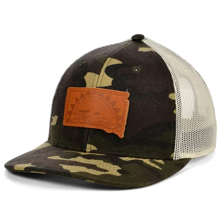 S DAKOTA Woodland Leather State Fill Curved Trucker Flag WOO
