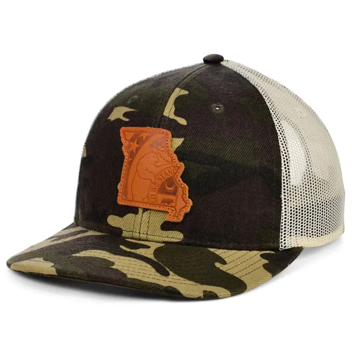 MISSOURI Woodland Leather State Fill Curved Trucker Flag BOI