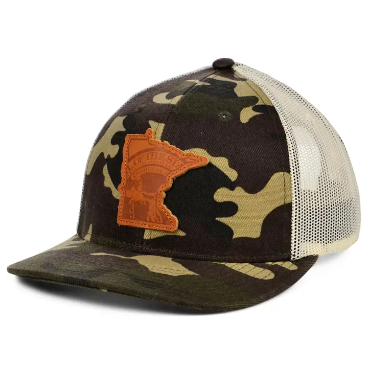 MINNESOTA Woodland Leather State Fill Curved Trucker Flag WO