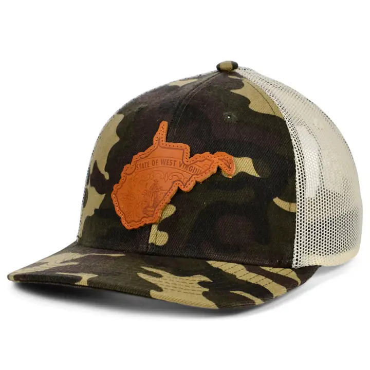 WV Woodland Leather State Fill Curved Trucker Flag BOIS/