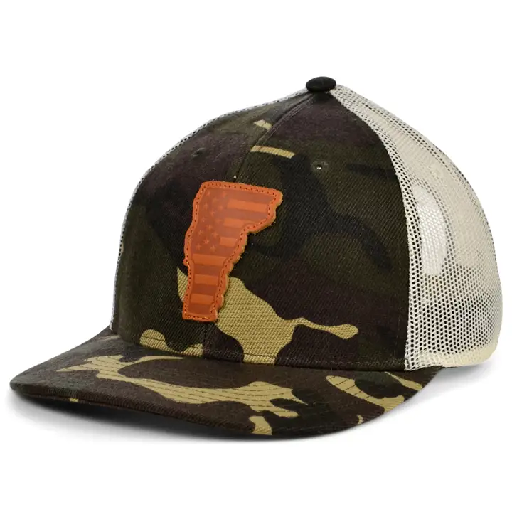 VERMONT Écusson en cuir Woodland USA Casquette Trucker Drapeau CAMOUFLAGE/IVOIRE
