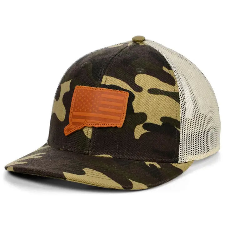 CT Woodland Leather USA Patch Trucker Flag BOIS/IVO/MARRON