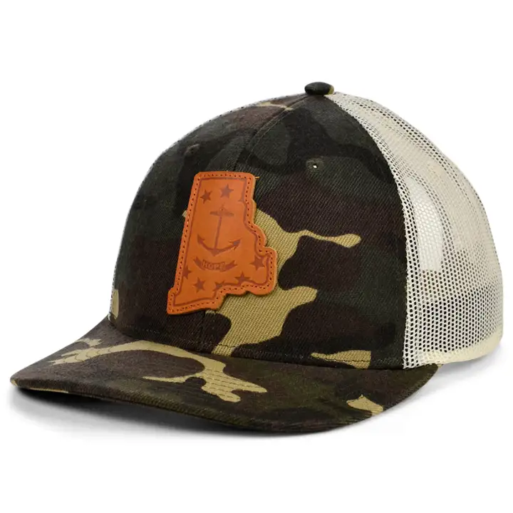 RHODE IS Woodland Cuir État Rempli Courbé Casquette Trucker Drapeau WOO