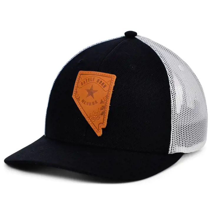 NEVADA BW Cuir Remplissage État Incurvé Casquette de Routier Drapeau NOI/BLA/MAR
