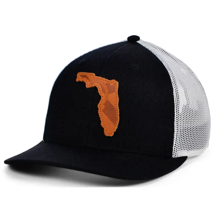 FLORIDA BW Cuir État Remplir Camionneur Incurvé Drapeau NOI/BLC/MA
