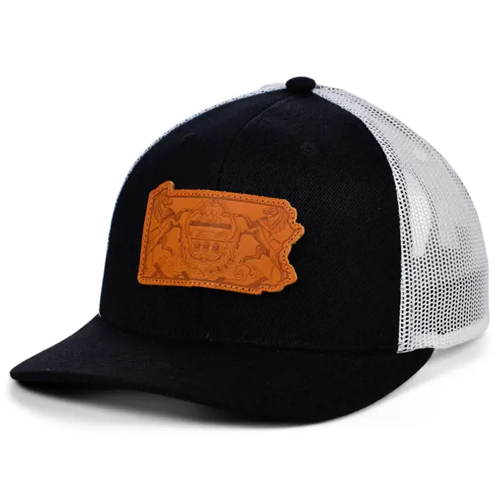 PENNSYLVANIA BW Cuir État Rempli Incurvé Trucker Drapeau NOIR/B