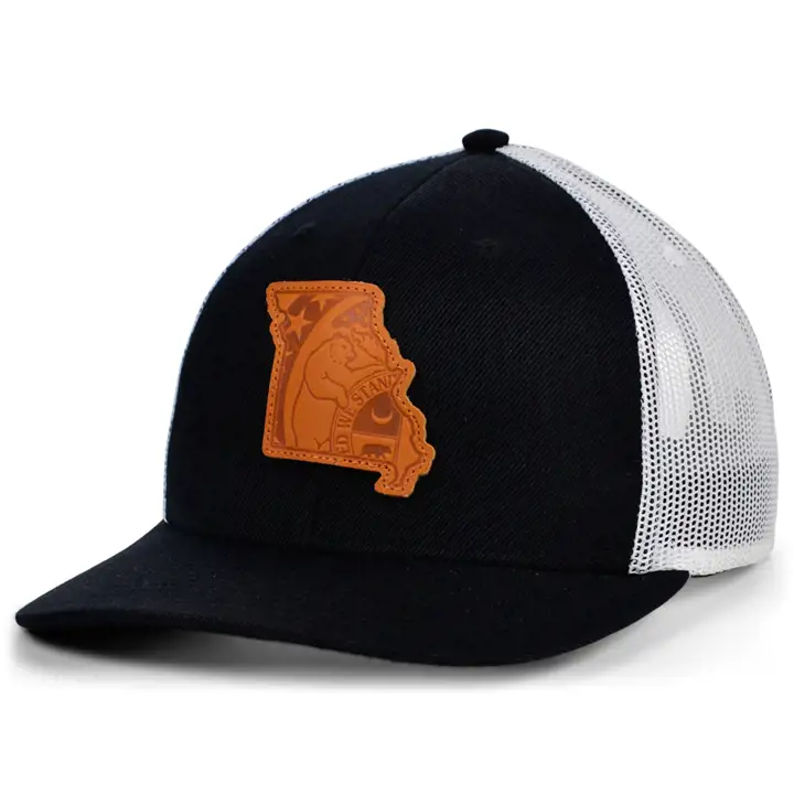 MISSOURI BW État du cuir, casquette de camionneur incurvée, drapeau N/B