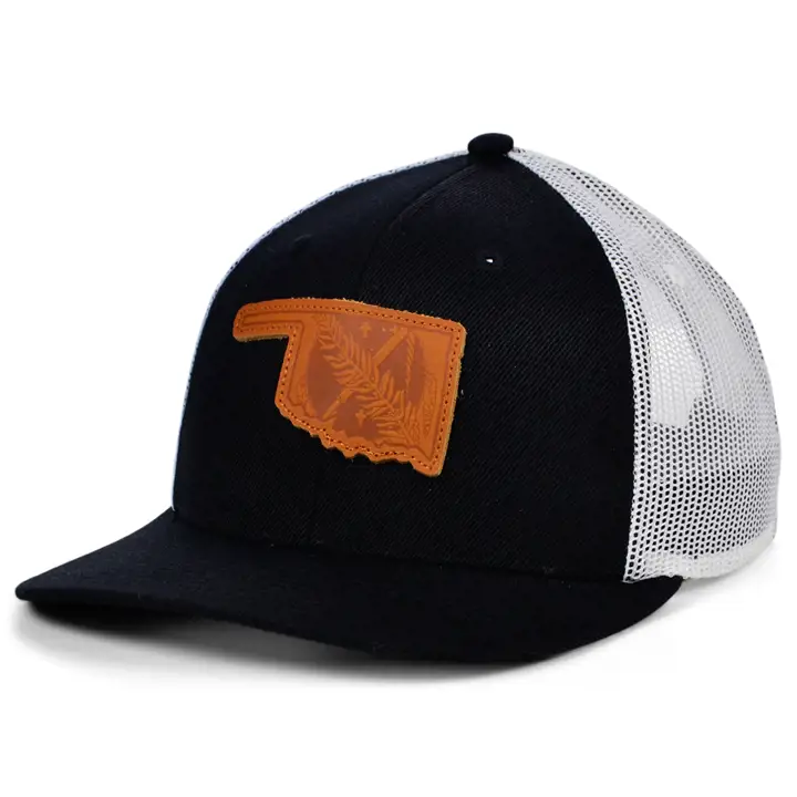 OKLAHOMA BW Casquette Trucker incurvée en cuir avec drapeau État NOIR/BLANC