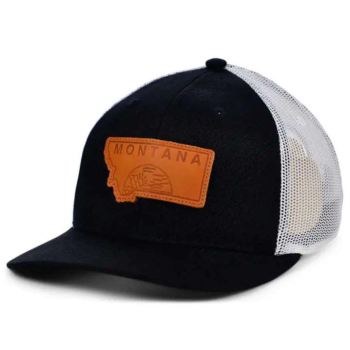 MONTANA BW Leather State Fill Casquette Trucker Courbée Drapeau BLK/WHT/BR
