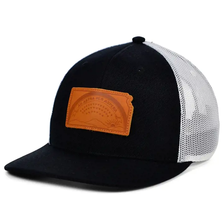 KANSAS BW Cuir État Remplir Courbé Casquette de Routier Drapeau NOIR/BLANC/MARRON