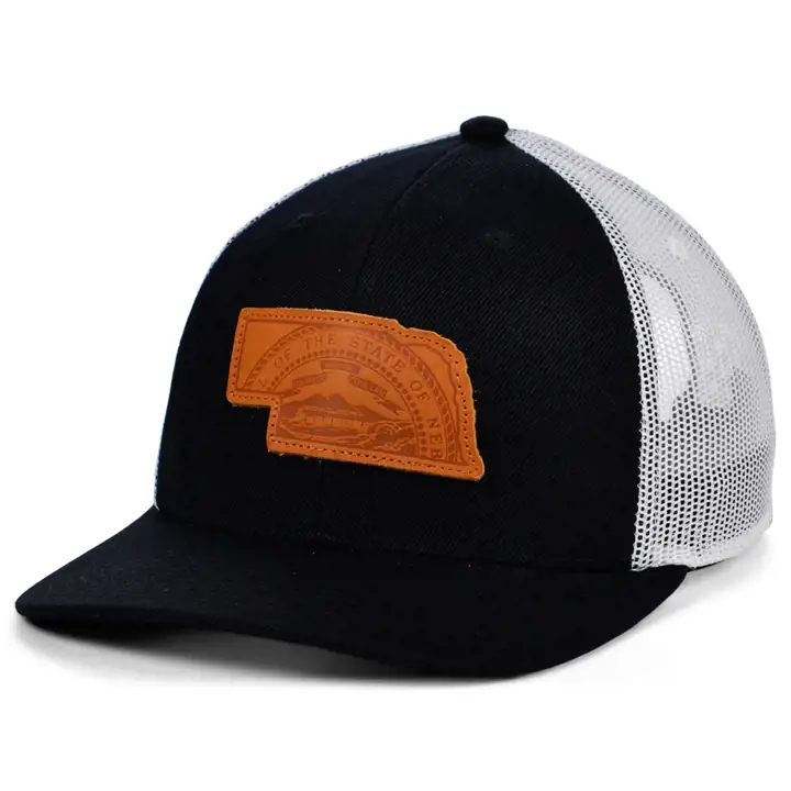 NEBRASKA BW Cuir État Remplir Camionneur Incurvé Drapeau NOI/BLA