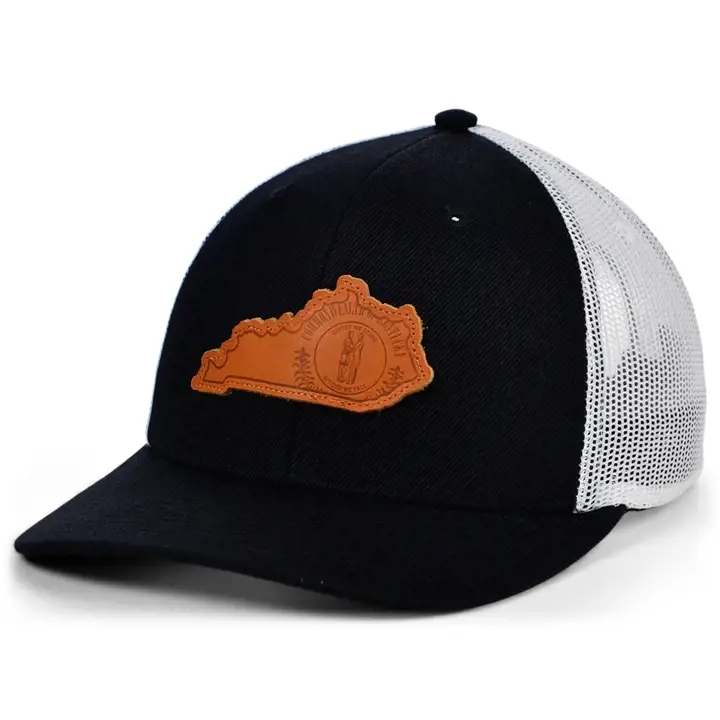 KENTUCKY BW Cuir État Rempli Courbé Casquette Trucker Drapeau NOI/BLC/B