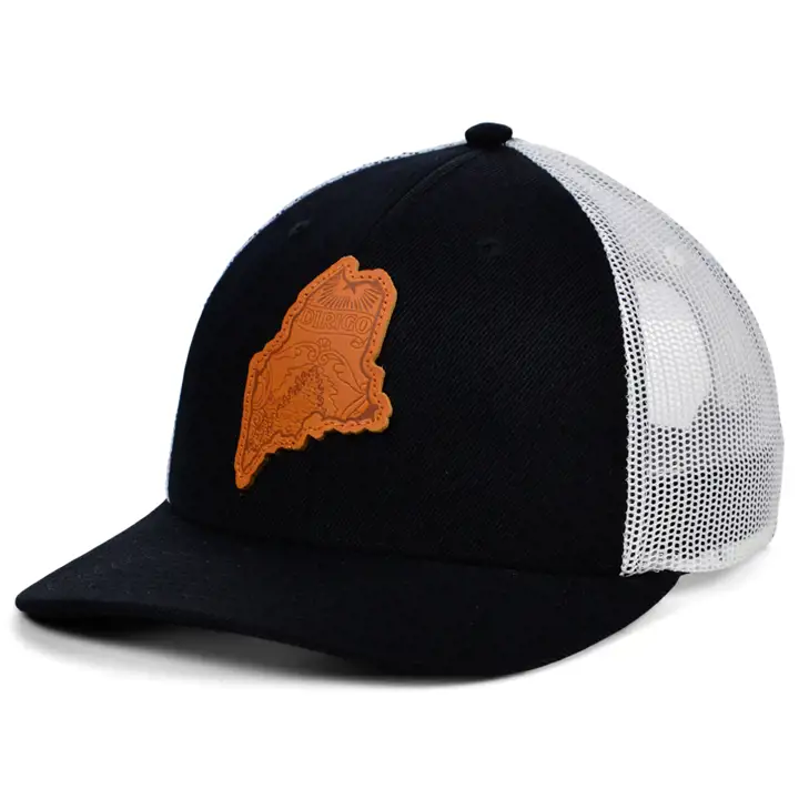 Casquette trucker incurvée en cuir MAINE BW, drapeau rempli, NOIR/BLANC/MARRON