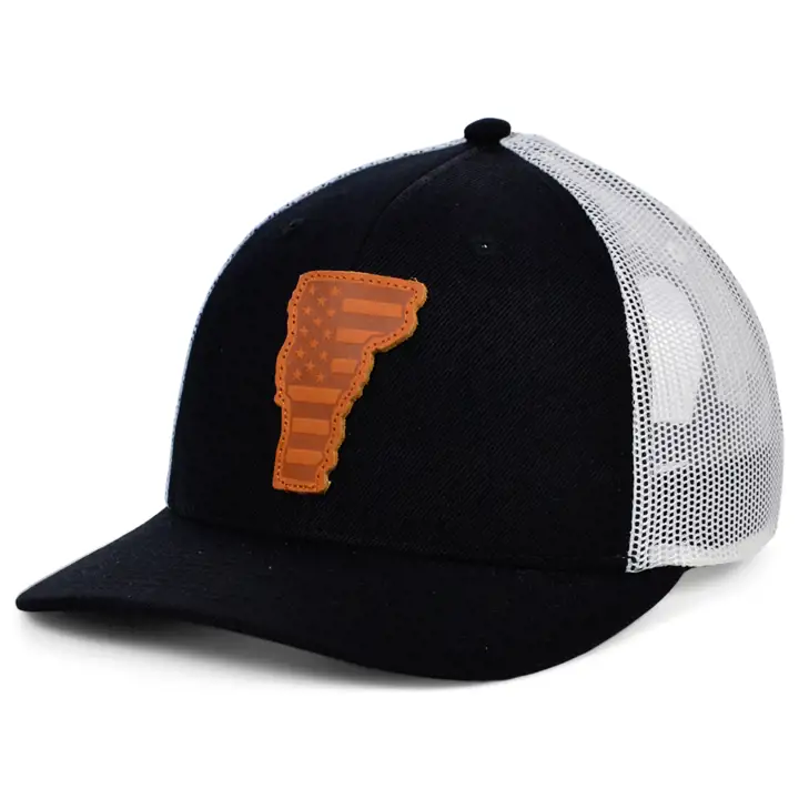 VERMONT BW Cuir USA Écusson Trucker Drapeau NOI/BLC/MAR