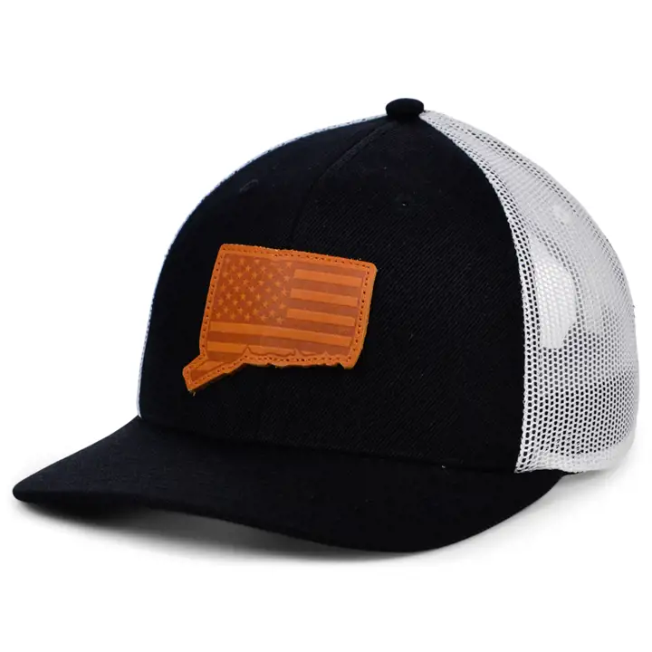 CONNECTICUT BW Cuir USA Écusson Casquette Trucker Drapeau NOI/BLC/MAR