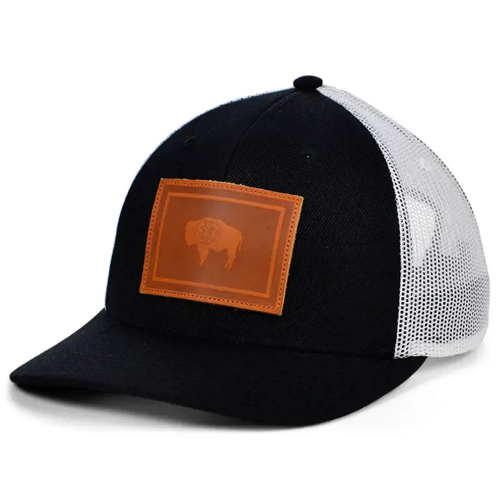Wyoming BW Leather State Fill Curved Trucker Flag BLK/WHT/BR