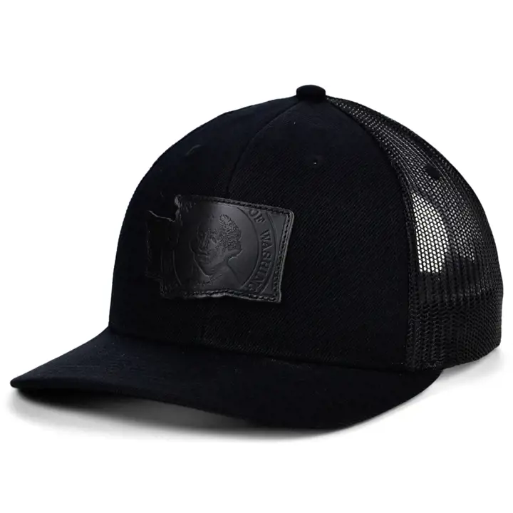Drapeau de camionneur incurvé en cuir noir WASHINGTON Blackout