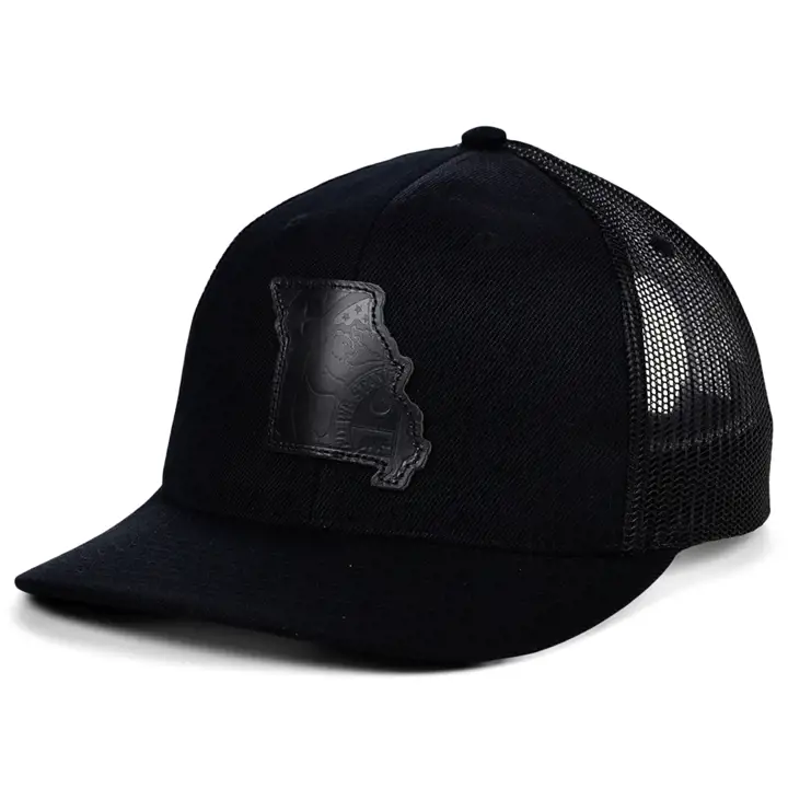 MISSOURI Cuir noir éteint Remplissage d'état Casquette de camionneur incurvée Drapeau NOIR