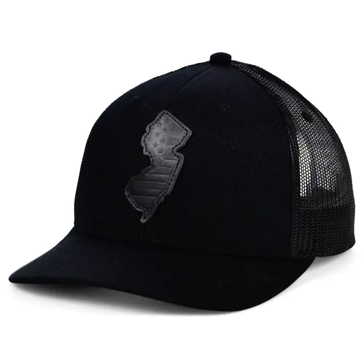 NEW JERSEY Casquette de camionneur en cuir Blackout USA avec drapeau, noir/noir/noir