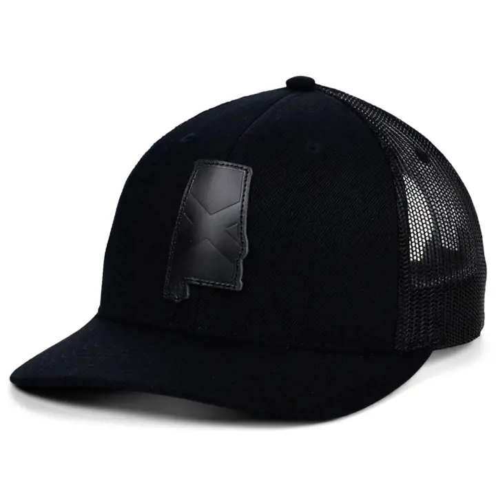 ALABAMA Blackout Leather State Fill Curved Trucker Flag BLK/
