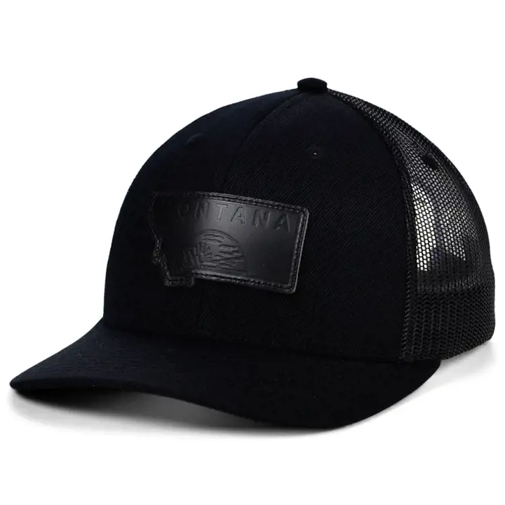 MONTANA Casquette de routier courbée en cuir noir opaque/Drapeau NOIR