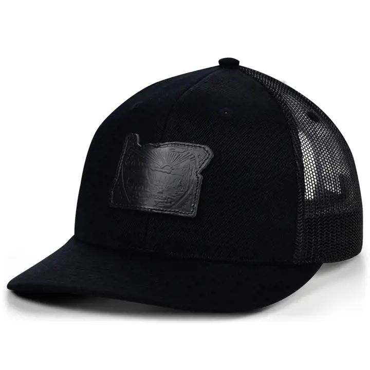OREGON Drapeau camionneur courbé en cuir noir B