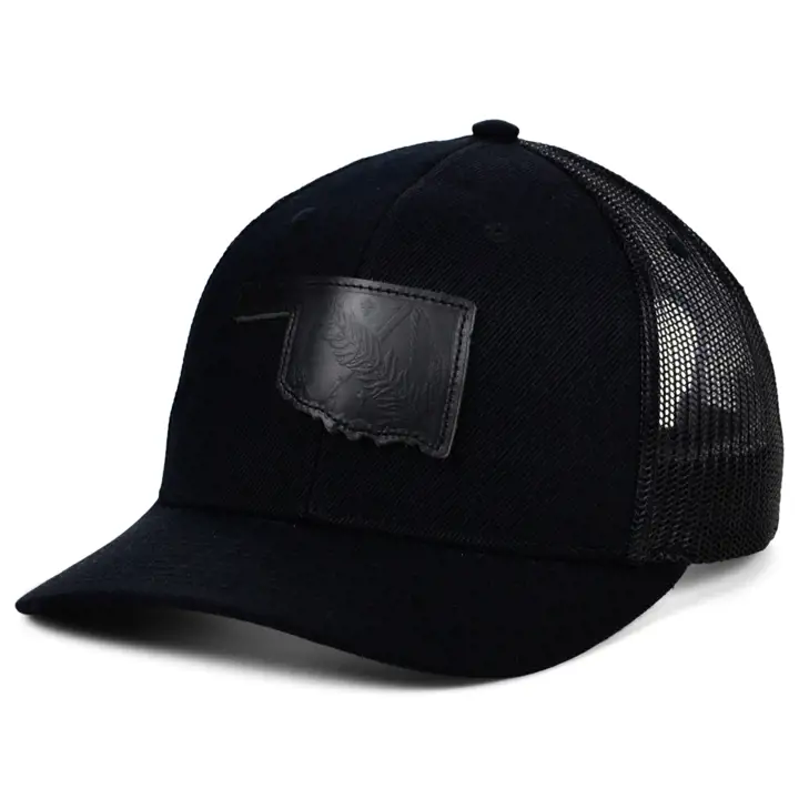 Drapeau courbé d'État OKLAHOMA en cuir noir BLK