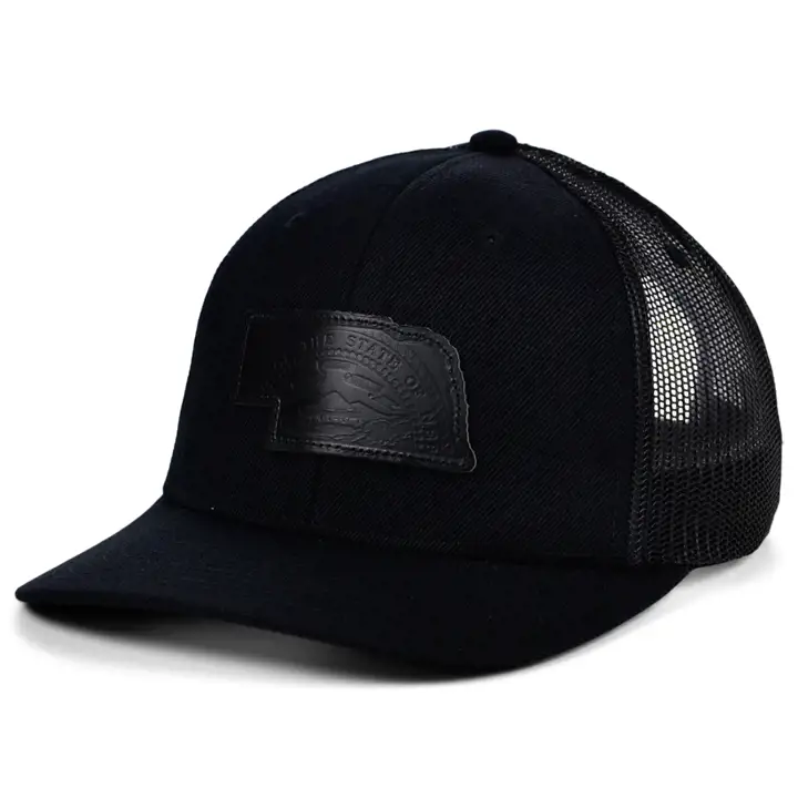 NEBRASKA Blackout Cuir État Rempli Camionneur Courbé Drapeau BLK