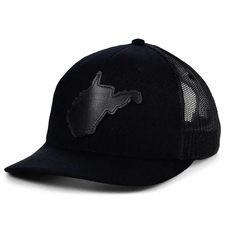 WEST VIRGINIA Casquette de routier courbée en cuir noir avec motif de l'État