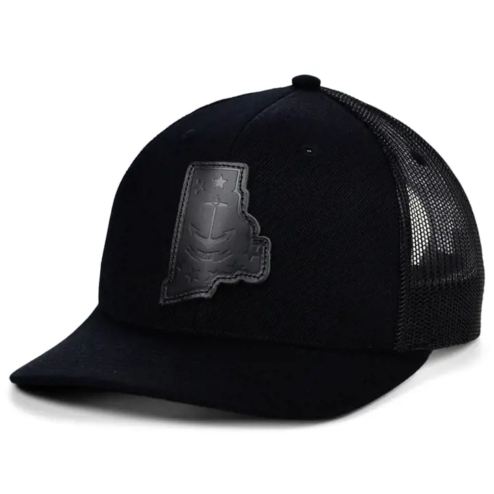 Casquette de camionneur incurvée en cuir noir RHODE ISLAND, motif drapeau de l'État