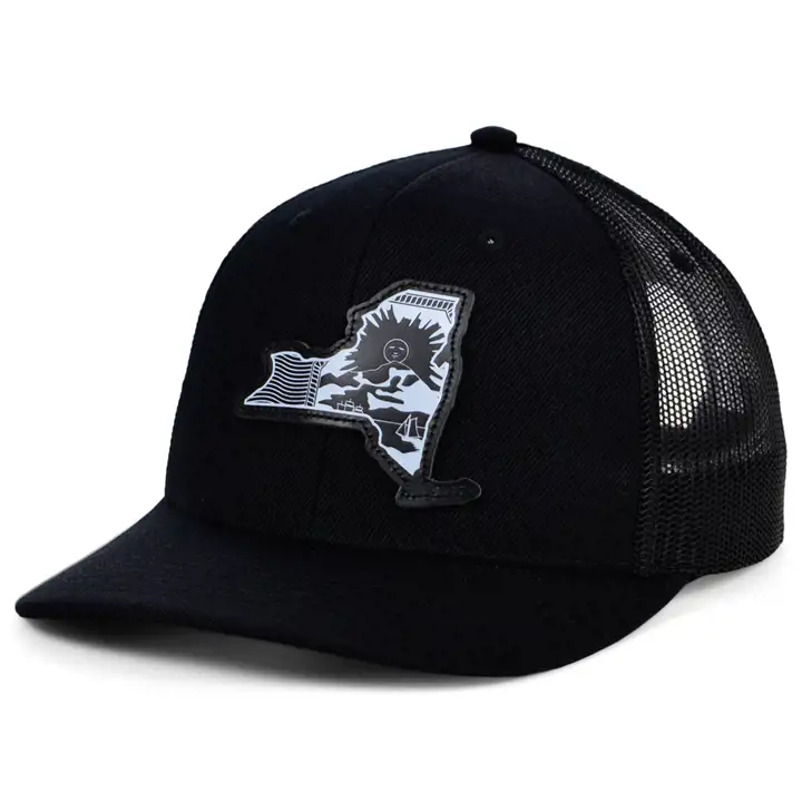 Casquette Trucker incurvée NEW YORK BBW Leather State Fill Noir/Noir/Blanc
