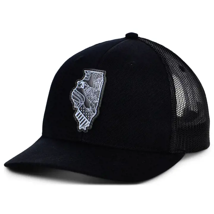 ILLINOIS BBW Leather State Fill Curved Trucker NOIR/NOIR/BLANC