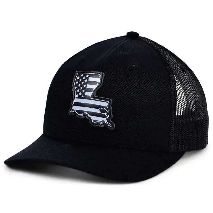Casquette de camionneur LOUISIANA BLKWHTBLK en cuir, écusson USA, NOIR/NOIR/BLANC