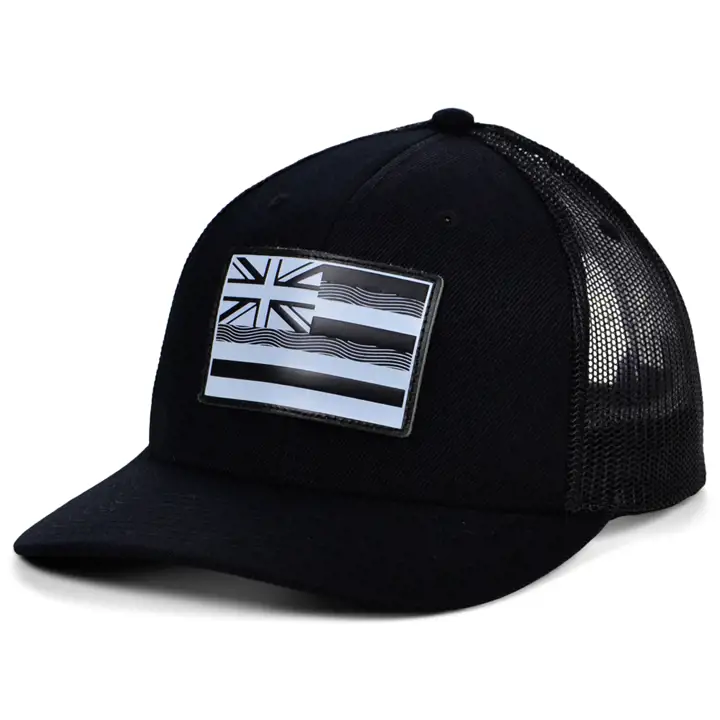 HAWAII BBW Leather State Fill Curved Trucker BLK/BLK/WHT