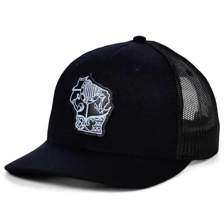 WISCONSIN BBW Cuir État Remplir Camionneur Incurvé NOIR/NOIR/BLANC