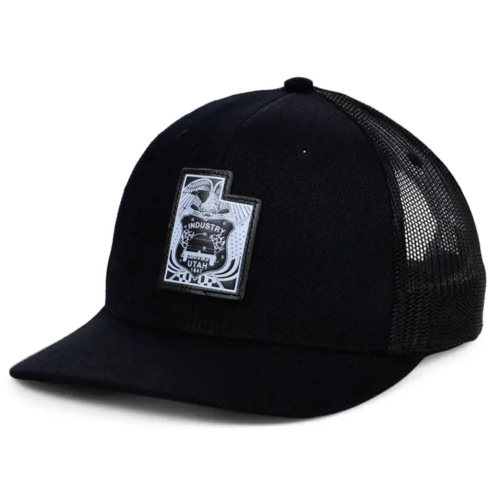 Casquette Trucker incurvée Utah BBW Leather State Fill Noir/Noir/Blanc