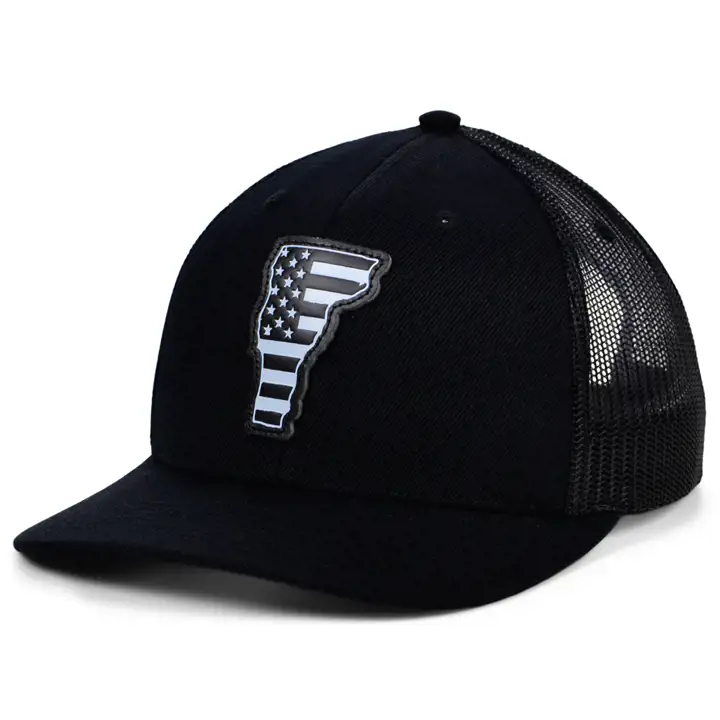 VERMONT BLKWHTBLK Casquette de camionneur en cuir avec patch USA BLK/BLK/WHT