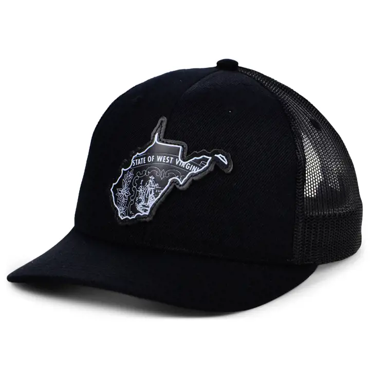 WEST VIRGINIA BBW Leather State Fill Curved Trucker NOIR/NOIR/