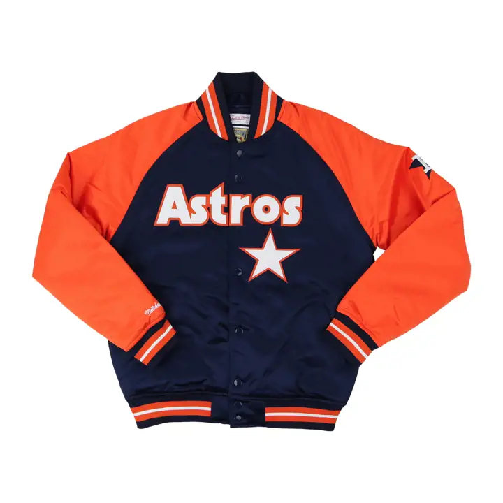 Veste en satin M&N Loaded des Houston Astros de la MLB MARINE/ORANGE/BLANC