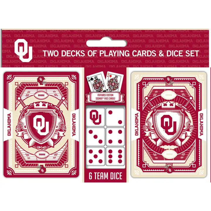 Jeu de 2 paquets de cartes et de dés Oklahoma Sooners ast