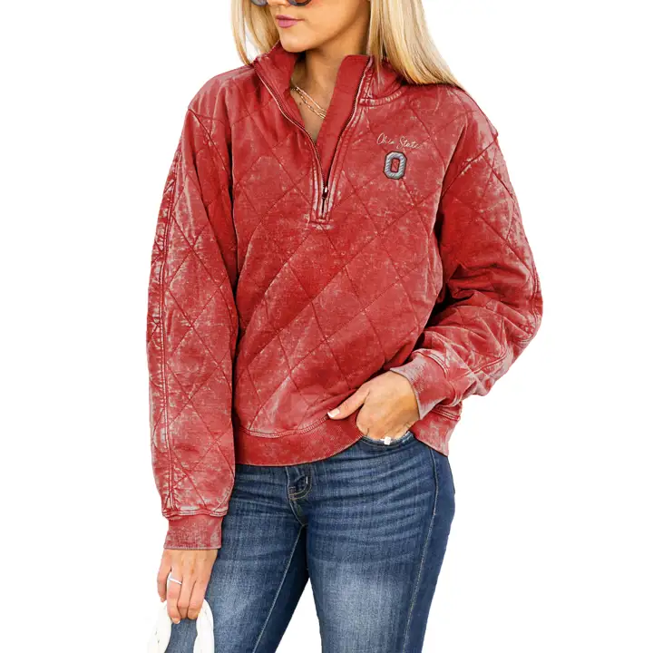 Ohio State Buckeyes NCAA Femme Matelassé 1/4 Zip 21 ROUGE