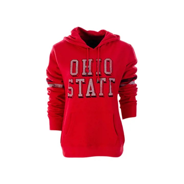 Ohio St B NCAA Hoodie à rayures de manches essentiel pour femme 20 rouge