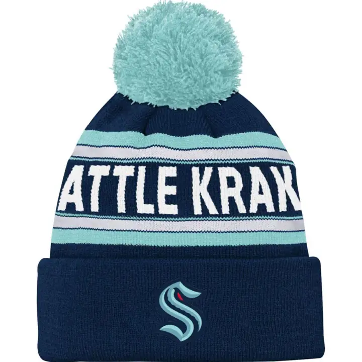 Bonnet pompon jacquard marine Seattle Kraken NHL junior